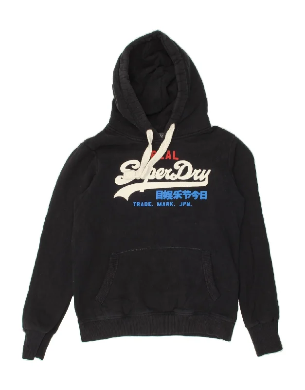 SUPERDRY Mens Graphic Hoodie Jumper Large Navy Blue Cotton