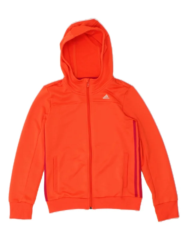 ADIDAS Girls Zip Hoodie Sweater 11-12 Years Orange Polyester