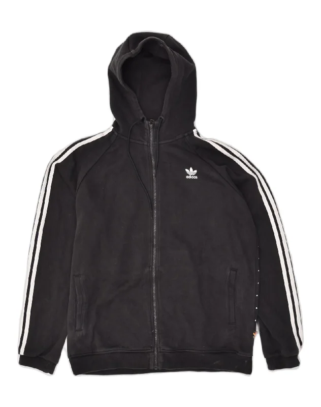 ADIDAS Mens Graphic Zip Hoodie Sweater Large Black Spotted Cotton