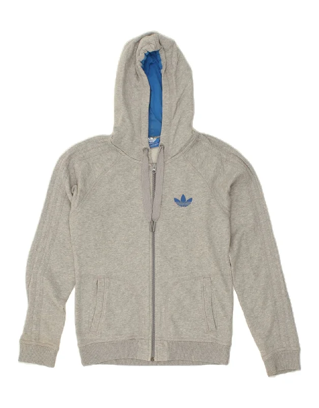 ADIDAS Mens Graphic Zip Hoodie Sweater Small Grey Cotton