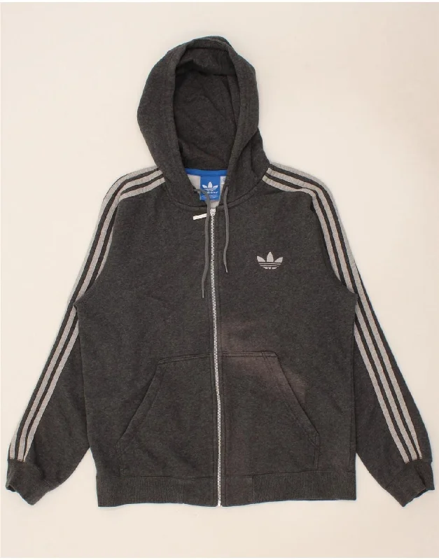 ADIDAS Mens Zip Hoodie Sweater Large Grey Cotton