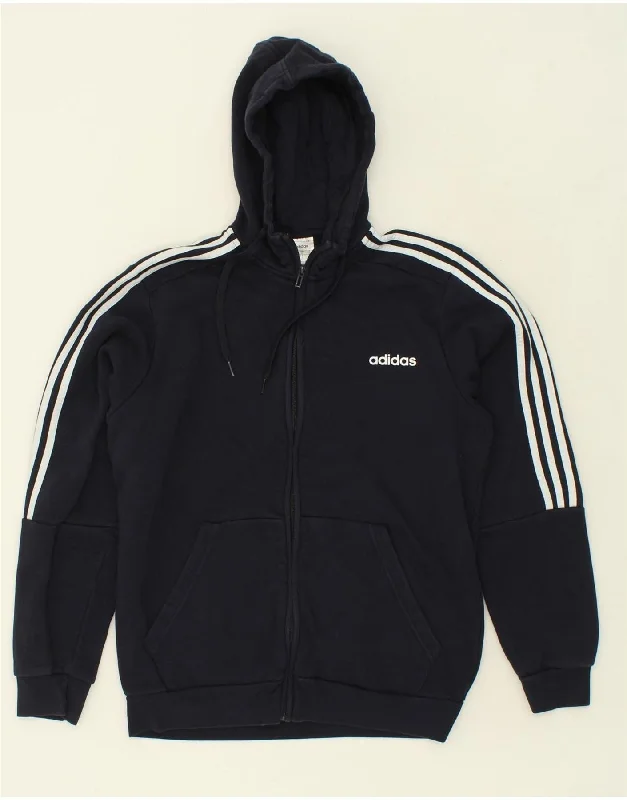 ADIDAS Mens Zip Hoodie Sweater Large Navy Blue Cotton