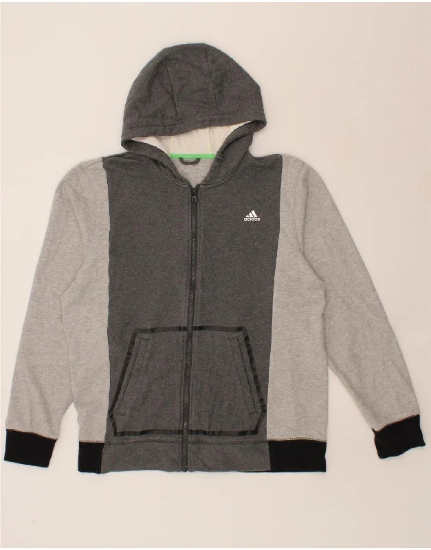 ADIDAS Mens Zip Hoodie Sweater XL Grey Colourblock Cotton