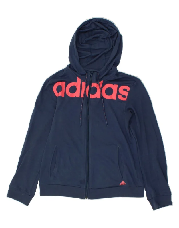 ADIDAS Womens Graphic Zip Hoodie Sweater UK 8/10 Small Navy Blue Cotton