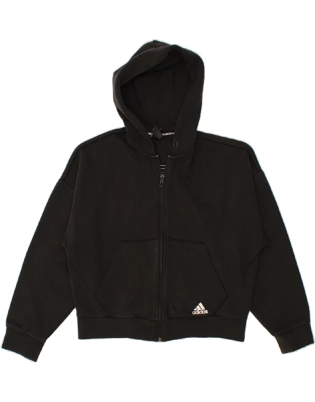 ADIDAS Womens Oversized Crop Zip Hoodie Sweater UK 8/10 Small Black Cotton