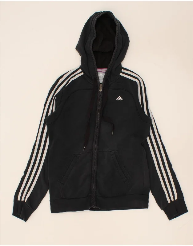 ADIDAS Womens Zip Hoodie Sweater UK 10 Small Black Cotton