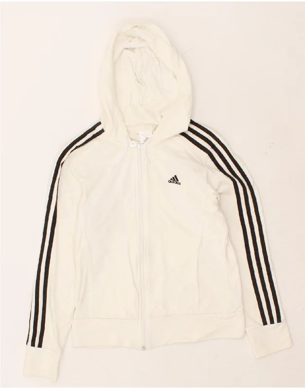 ADIDAS Womens Zip Hoodie Sweater UK 10 Small  White Cotton