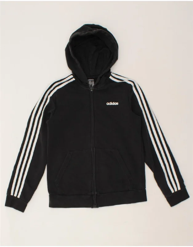 ADIDAS Womens Zip Hoodie Sweater UK 12/14 Medium Black Cotton