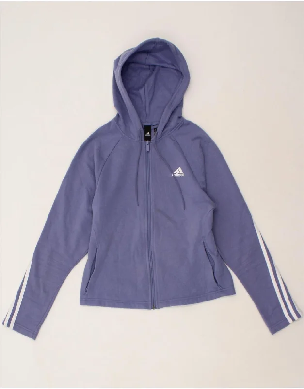 ADIDAS Womens Zip Hoodie Sweater UK 12/14 Medium Blue Cotton