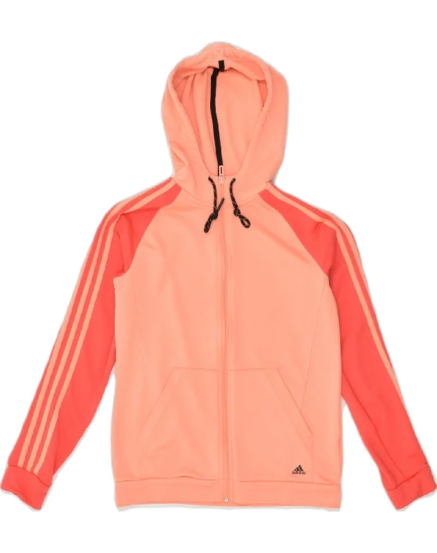 ADIDAS Womens Zip Hoodie Sweater UK 14 Medium Orange Colourblock Polyester