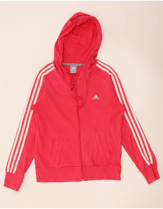 ADIDAS Womens Zip Hoodie Sweater UK 14 Medium Pink Cotton