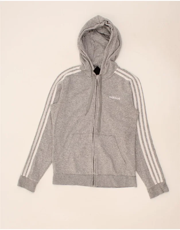 ADIDAS Womens Zip Hoodie Sweater UK 8/10 Small Grey Flecked Cotton