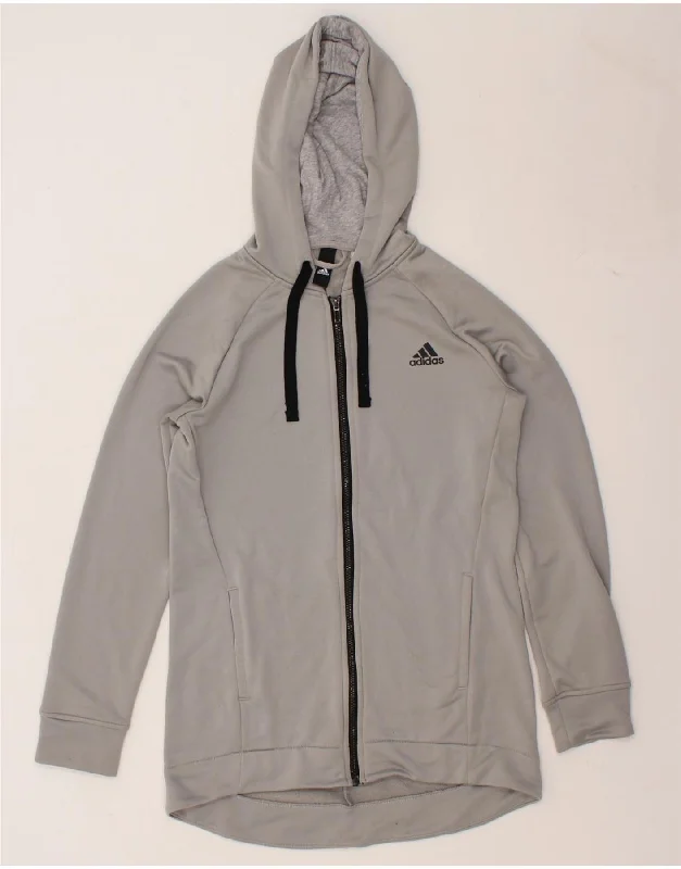 ADIDAS Womens Zip Hoodie Sweater UK 8/10 Small Grey Polyester