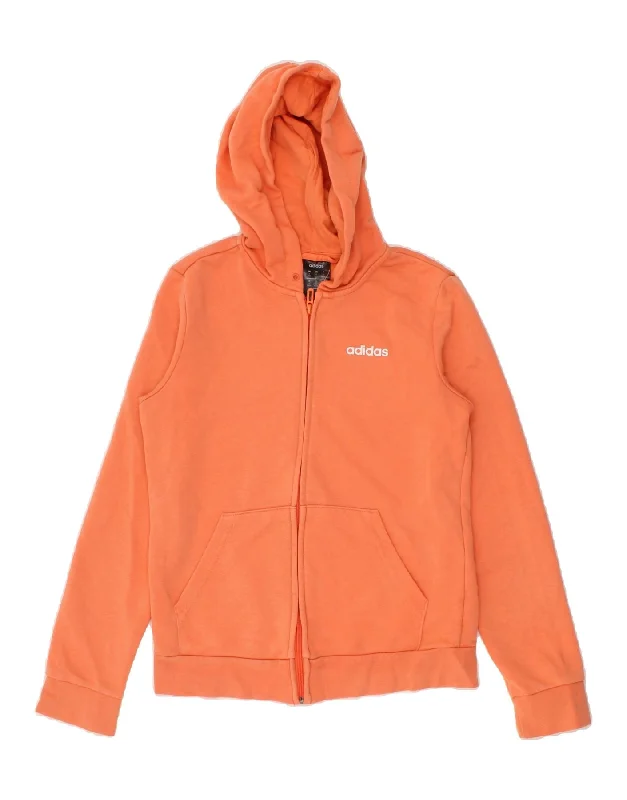 ADIDAS Womens Zip Hoodie Sweater UK 8/10 Small Orange Cotton