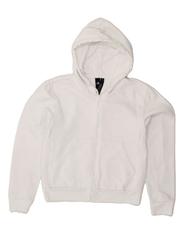 ADIDAS Womens Zip Hoodie Sweater UK 8/10 Small White Cotton