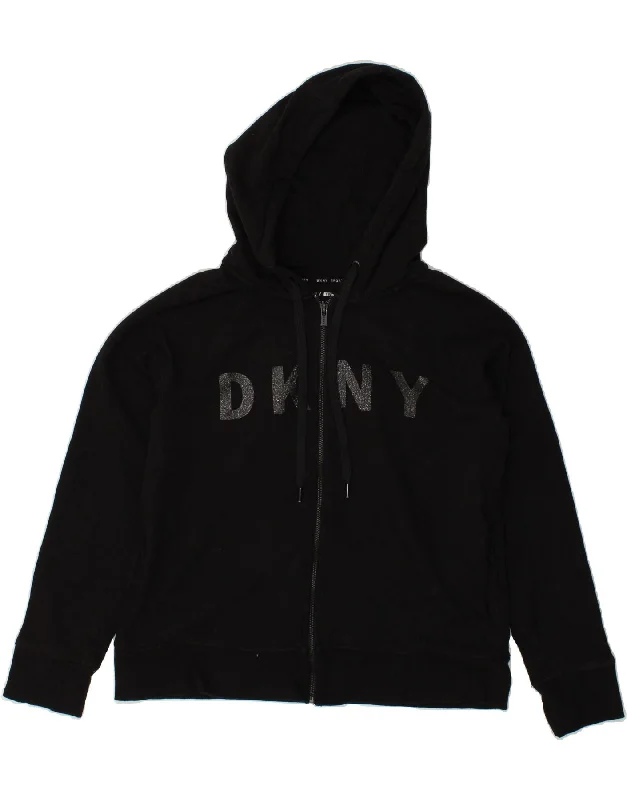 DKNY Womens Graphic Zip Hoodie Sweater UK 16 Large Black