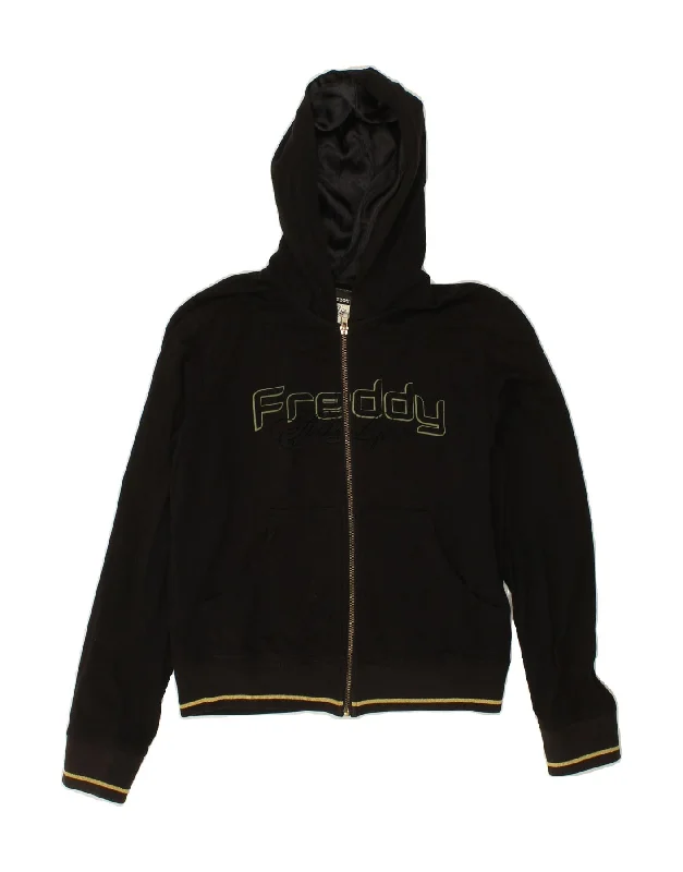 FREDDY Womens Graphic Zip Hoodie Sweater UK 12 Medium Black