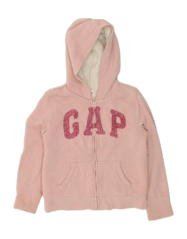 GAP Girls Graphic Zip Hoodie Sweater 7-8 Years Pink Polyester