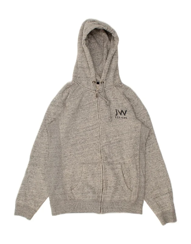 JACK WILLS Mens Graphic Zip Hoodie Sweater Small Grey Flecked Cotton