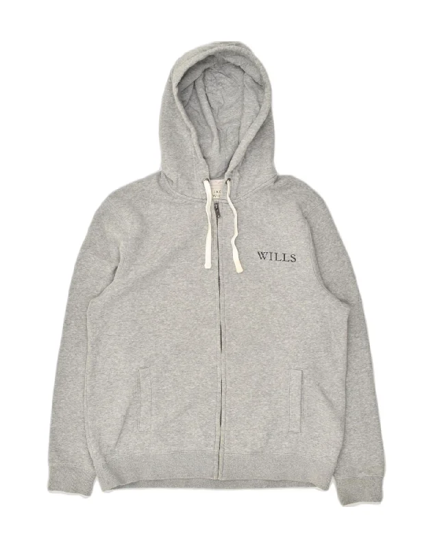 JACK WILLS Mens Zip Hoodie Sweater Large Grey Cotton