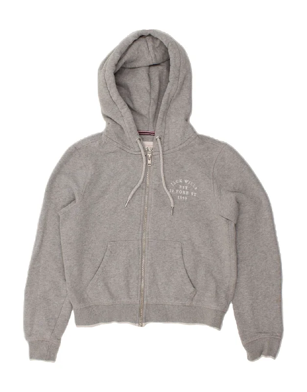 JACK WILLS Womens Zip Hoodie Sweater UK 6 XS Grey Cotton