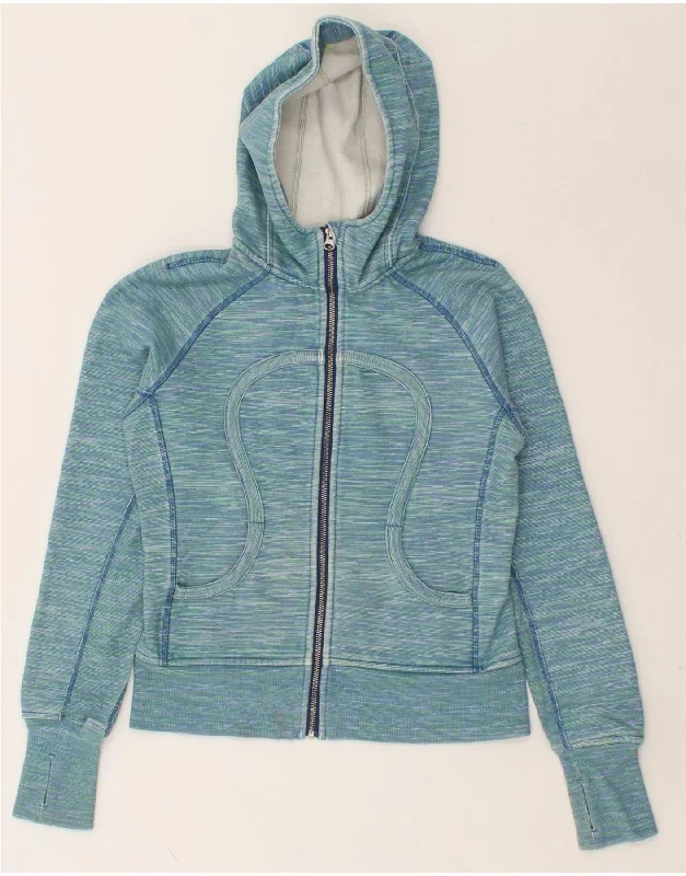 LULULEMON Womens Crop Zip Hoodie Sweater UK 10 Small Blue Pinstripe