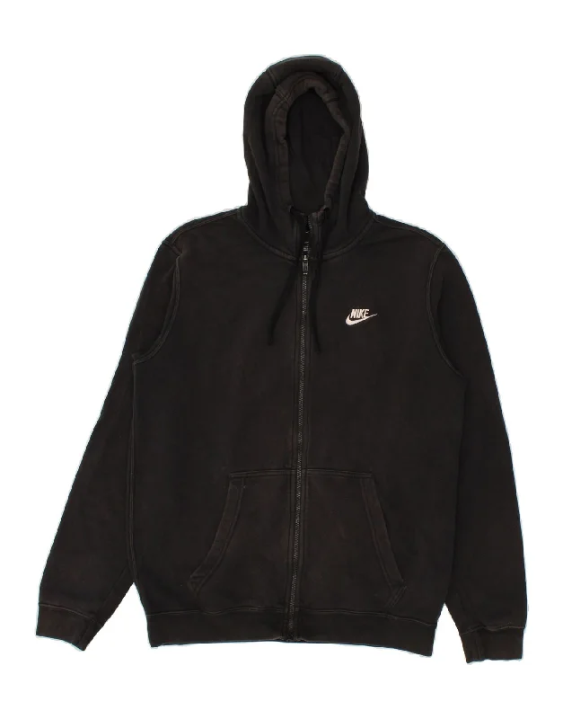 NIKE Mens Zip Hoodie Sweater Medium Black Cotton