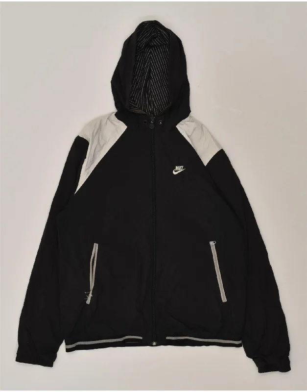 NIKE Mens Zip Hoodie Sweater Small Black Colourblock Polyester