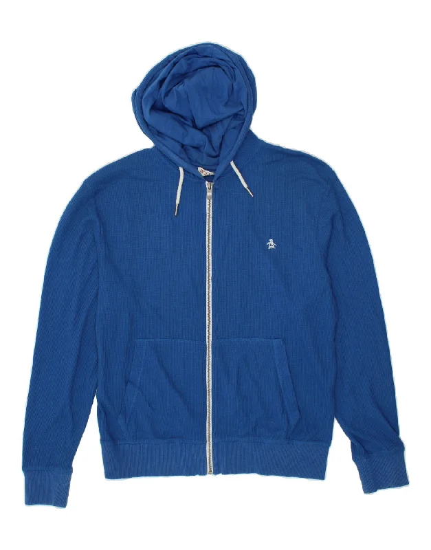 PENGUIN Mens Zip Hoodie Sweater Large Blue Cotton