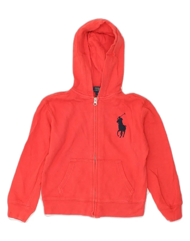 POLO RALPH LAUREN Girls Zip Hoodie Sweater 5-6 Years Red Cotton