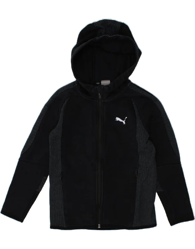 PUMA Girls Zip Hoodie Sweater 7-8 Years Black Spotted Cotton