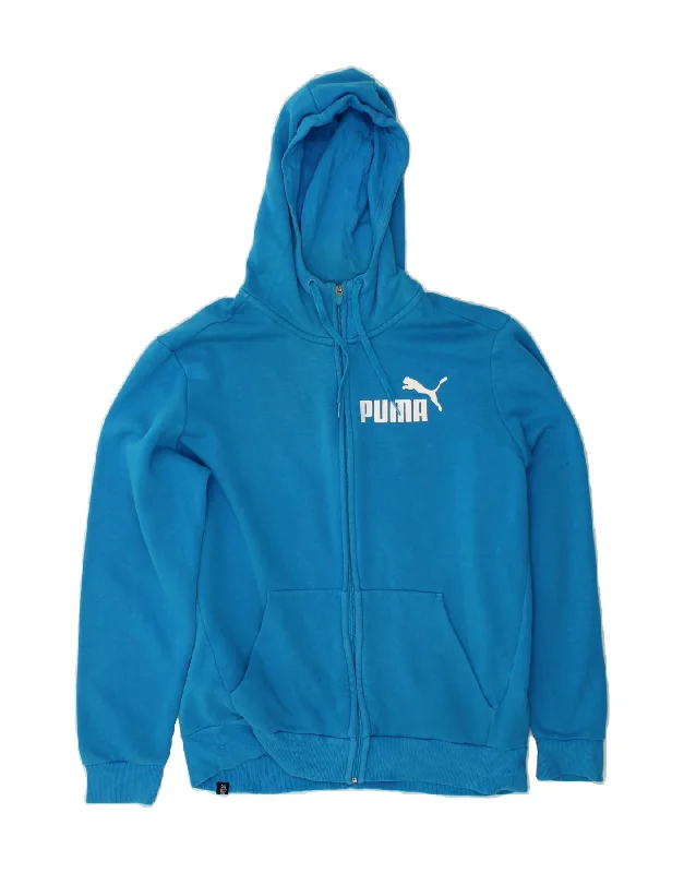 PUMA Mens Graphic Zip Hoodie Sweater Medium Blue Cotton