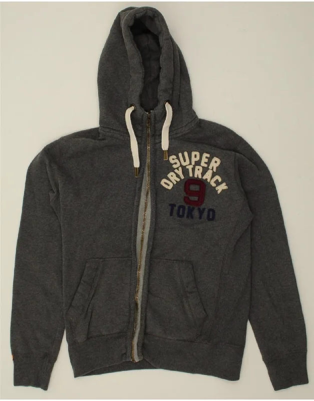 SUPERDRY Mens Graphic Zip Hoodie Sweater Large Grey Cotton