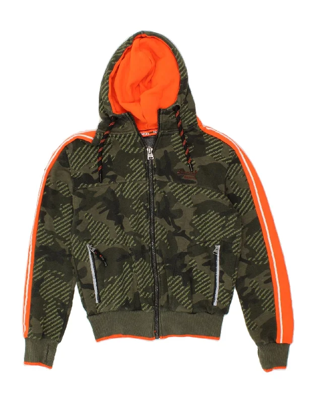 SUPERDRY Mens Graphic Zip Hoodie Sweater Medium Green Camouflage Cotton