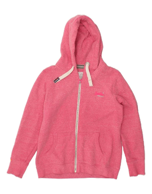 SUPERDRY Womens Zip Hoodie Sweater UK 18 XL Pink Cotton