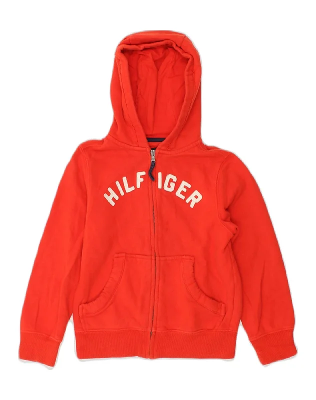 TOMMY HILFIGER Girls Graphic Zip Hoodie Sweater 6-7 Years Small Red Cotton