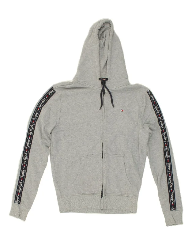 TOMMY HILFIGER Mens Graphic Zip Hoodie Sweater Medium Grey Cotton