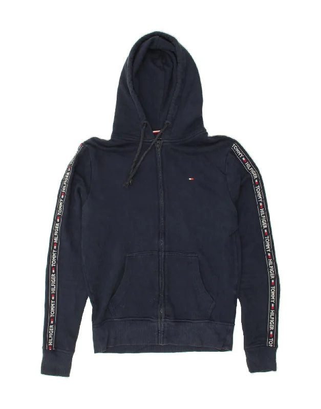 TOMMY HILFIGER Mens Graphic Zip Hoodie Sweater Small Navy Blue Cotton