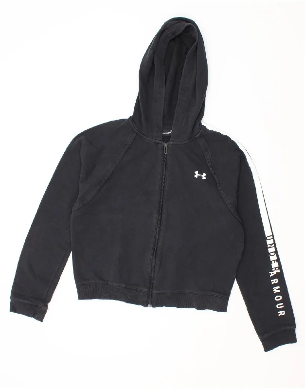 UNDER ARMOUR Womens Crop Graphic Zip Hoodie Sweater UK 14 Medium Black