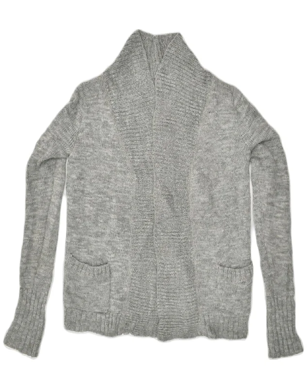 ABERCROMBIE & FITCH Womens Cardigan Sweater UK 12 Medium Grey Acrylic Herringbone Houndstooth Plaid