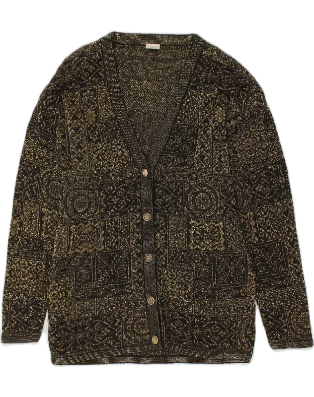ANDREA MARE Womens Cardigan Sweater UK 14 Large Gold Patchwork Wool Oversized Loose Flowy