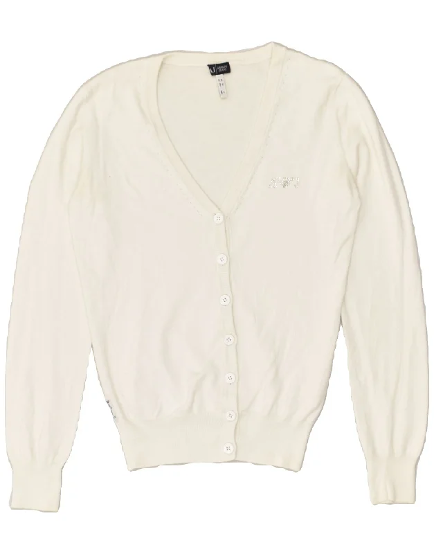 ARMANI JEANS Womens Cardigan Sweater US 8 Medium White Modal Satin Blend Silk Blend Wool Blend