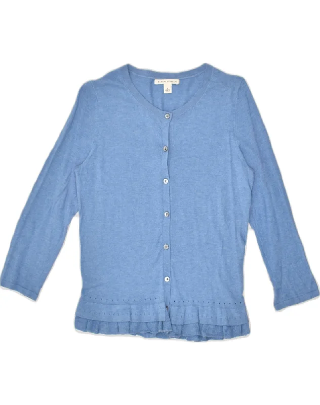 BANANA REPUBLIC Womens 3/4 Sleeve Cardigan Sweater UK 10 Small Blue Cotton Solid Print Embellished