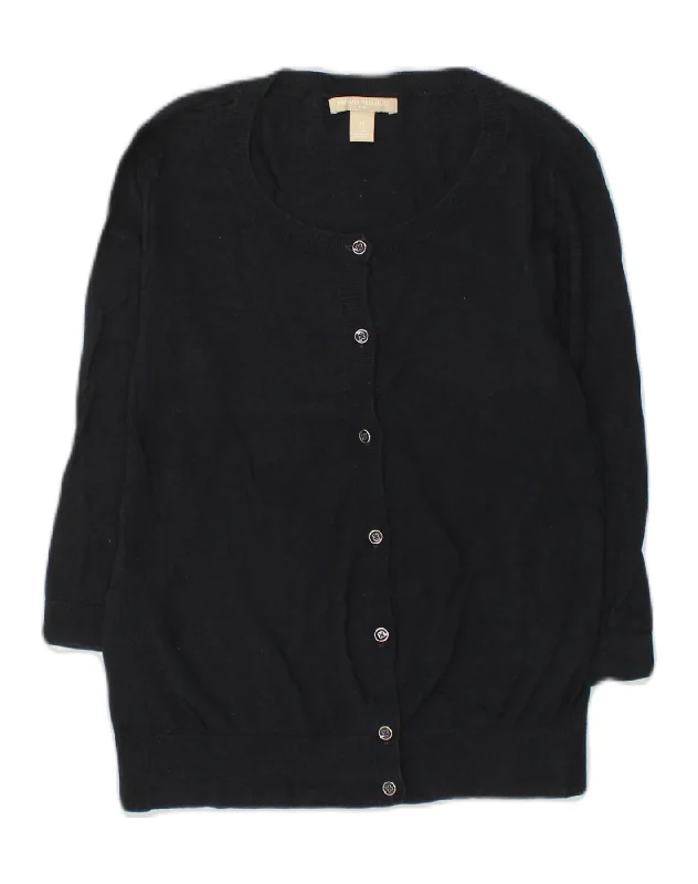 BANANA REPUBLIC Womens Cardigan Sweater UK 12 Medium Navy Blue Cotton Zippered Front Buttoned Front Snap Front