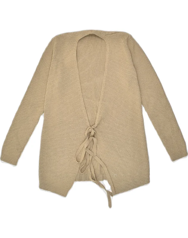 BENETTON Womens Cardigan Sweater UK 8 Small Beige Wool Terry Terry Cloth Terry Knit