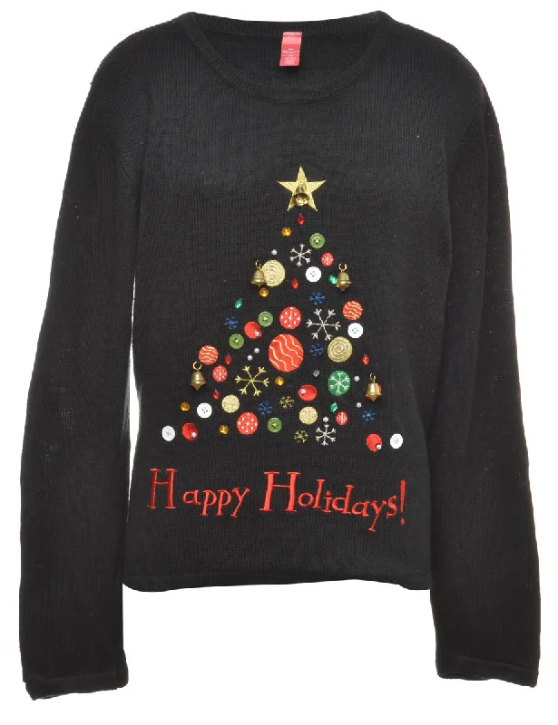 Beyond Retro Reworked Christmas Cardigan With Bells - XL Transparent Opaque Sheer