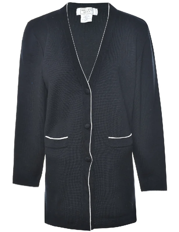 Black Cardigan - M Spandex Rayon Corduroy