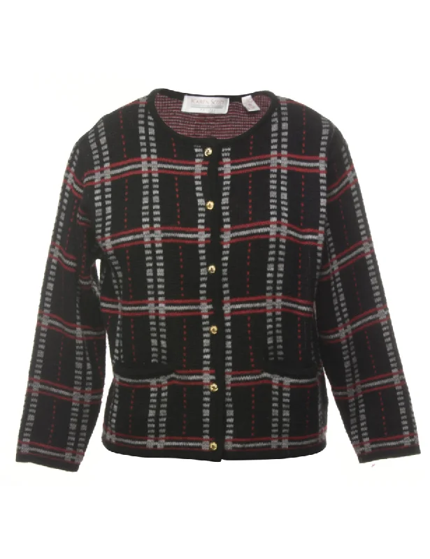 Black Checked Cardigan - M Stylish Fashionable Trendy