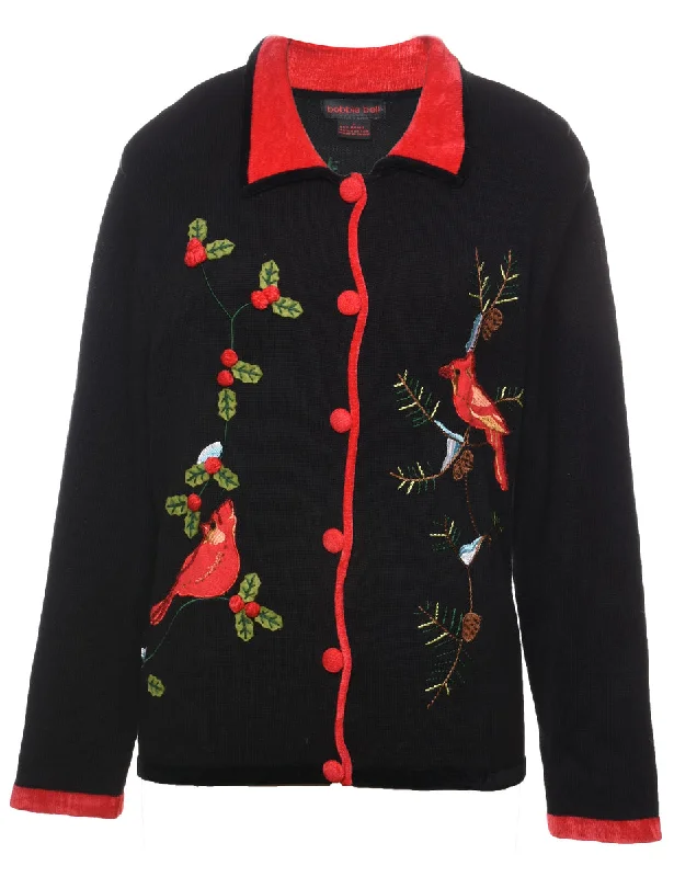 Black Christmas Cardigan - L Elegant Classic Vintage