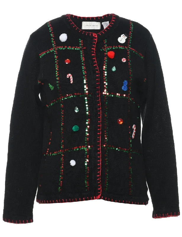 Black Christmas Cardigan - M Oversized Loose Flowy